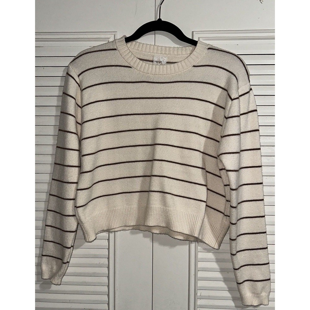 Sadie & Sage Women's Striped Cropped Knit Sweater Size L